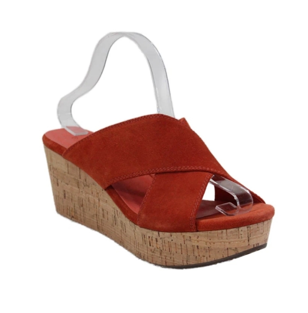 Chocolat Blu Vida Suede Platform Peep Toe Wedge Sandals Red Size 9.5